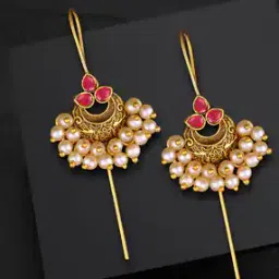 vighnaharta fashion jewellery Stone-Studded Ear Cuff Earrings with Pearl Drops-picture-15