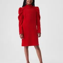 Girls Ribbed Mock-Neck A-Line Dress-image-4