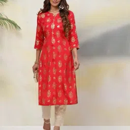 biba Women Floral Print Round-Neck Straight Kurta image 1