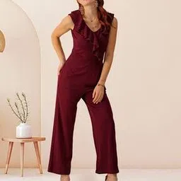 Women Ruffled V-Neck Jumpsuit-image-0