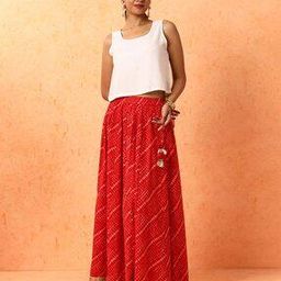 jaipur kurti Women Sanganeri Print Flared Skirt with Tasselled Drawstrings Waist-picture-6