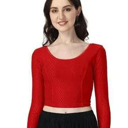 Women Swiss-Dot Round-Neck Slip-On Blouse-image-16