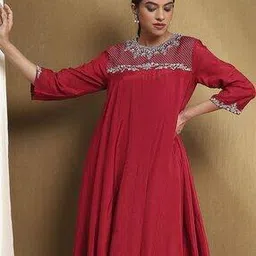 biba Women Embroidered A-Line Asymmetric Kurta & Pants Set-picture-24