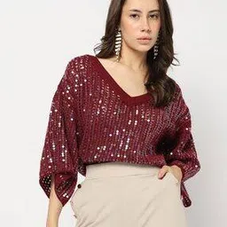 gap Women V-Neck Loose Fit Embellished Top-picture-29