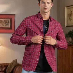 the indian garage co Men Checked Slim Fit Shirt with Patch Pocket-picture-16
