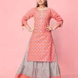 aarika girls ethnic Girls Floral Straight Kurta-picture-13