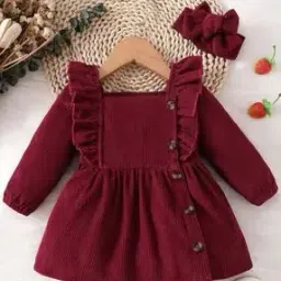 Girls Ribbed Fit & Flare Dress with Ruffles-image-90