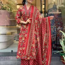 gosriki Women Floral Print Anarkali Kurta Suit Set-picture-34