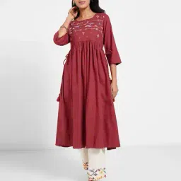 rangmanch by pantaloons Women Embroidered Flared Kurta with Bracelet Sleeves image 1