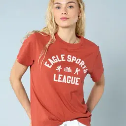 american eagle Women Typographic Print Regular Fit Round-Neck T-Shirt image 1