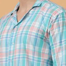JAVINISHKA Men Blue Comfort Shepherd Checks Opaque Checked Shirt image 2