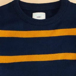 Pantaloons Junior Boys Yellow & Blue Striped Colourblocked Pullover image 2