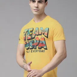 u.s. polo assn. denim co. U S Polo Assn Denim Co Men Yellow & Blue Typography Printed T-shirt image 3