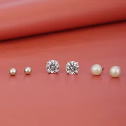 Carlton London 925 Sterling Silver Set of 3 RhodiumPlated with Zirconia-Pearl Stud Earring image 1