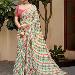 Mitera Beads and Stones Poly Chiffon Bagru Saree-image-13