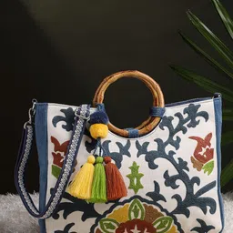 Anekaant Floral Embellished Structured Handheld Bag with Tasselled-image-34