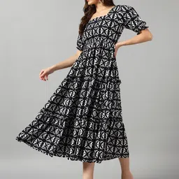 Raiyani Enterprise Printed Puff Sleeve Crepe Fit & Flare Midi Dress-image-95