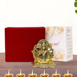 INTERNATIONAL GIFT Gold-Toned 7 Pcs Hanuman Idol Showpiece With Diya And Gift Box-picture-23