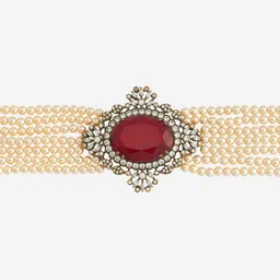 Kushal's Fashion Jewellery Victorian-Plated Cubic-Zircon Studded & Beaded Necklace image 3
