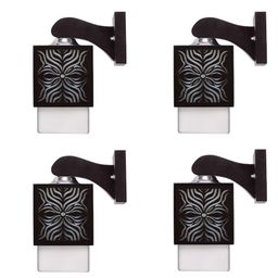 Gojeeva Black & White 4 Pieces Textured Wooden Square Shaped Wall Lamps-picture-35