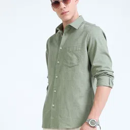 MARTIN SMITH Comfort Textured Linen Spread Collar Long Sleeves Casual Shirt image 4