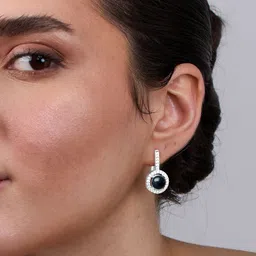 MINUTIAE Rose Gold -Plated Stones Studded & Pearls Beaded Spherical Drop Earrings image 4