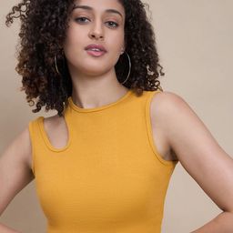 R.Code by The Roadster Life Co. Ribbed Cut Out Detail FItted Crop Top-picture-0