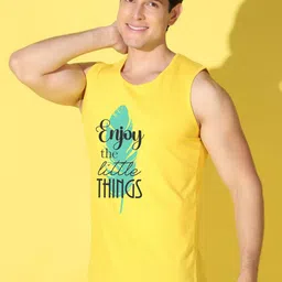 WOOSTRO Pack Of 2 Printed Combed Cotton Gym Vests -VWS26(PLAIN PEACH)(ENJOY YELLOW) image 3