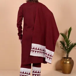 The Zigar Studio Women Ethnic Motifs Regular Pure Wool Kurta with Trousers & With Dupatta image 5