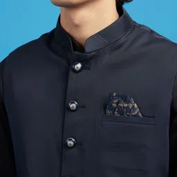 Diwas by Manyavar Self Design Pure Cotton Straight Kurta with Pyjamas & Nehru Jacket image 2