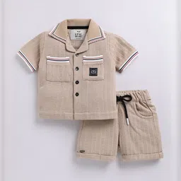 LITTLE COLLARS Boys Self Design Short Sleeves Pure Cotton Shirt with Shorts image 2