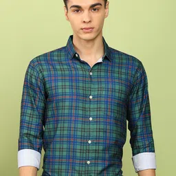 encore by INVICTUS Men Slim Fit Tartan Checked Spread Collar Cotton Casual Shirt-picture-35