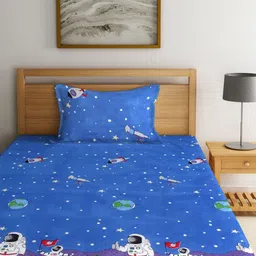 Myntra Elegant Homes Blue & White Printed 300 TC Single Bedsheet Set - 2.25 m x 1.5 m image 3