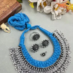 NAMAN ARTS Ghungroo Silver-Plated Oxidised Choker Jewellery Set-picture-15