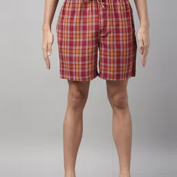 Joven Men Red & Orange Checked Cotton Lounge Shorts image 1