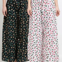 Jinfo Women Black & White Set Of 2 Floral Printed Flared Ethnic Palazzos-image-63