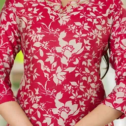 AMBROZEE Women Floral Printed Regular Thread Work Pure Cotton Kurta with Trousers &Dupatta image 4