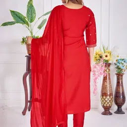 BANJANAN Women Self Design Silk Blend Kurta Sets With Dupatta image 3