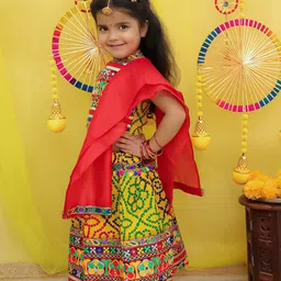 BownBee Girls Thread Work Cotton Lehenga With Choli & Dupatta image 5