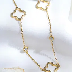 Rubans Voguish 18K Gold-Plated Stainless Steel Tarnish-Free Waterproof Clover CZ Necklace image 1