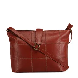 GENWAYNE Tan Brown Leather Structured Sling Bag with Quilted-picture-23