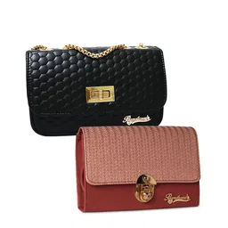 BANDICOOT Set OF 2 Black Textured PU Structured Sling Bag with Quilted-picture-13