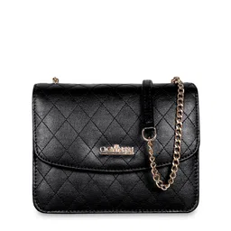 THE CLOWNFISH Black Textured Structured Sling Bag with Quilted image 1