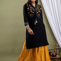 SUTI Floral Crop Embroidered Cotton Open Front Jacket-picture-29