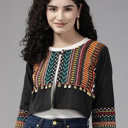 BAESD Geometric Embroidered Cotton Crop Tailored Jacket-picture-19