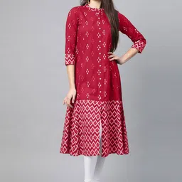 YASH GALLERY Geometric Ikat Printed Straight Cotton Kurta-picture-33