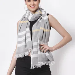 Arrabi Women Grey & White Striped Stole-picture-32