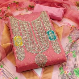 Rangtulika Ethnics Floral Embroidered Sequinned Chanderi Unstitched Dress Material-picture-33