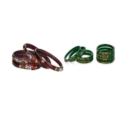 1ST TIME Set Of 12 Maroon Alloy Artificial Stones & Beads Antique Bangles-picture-34