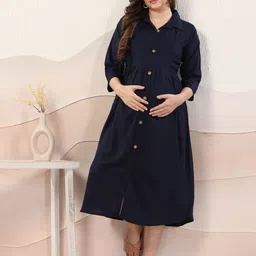 EASY MOM Maternity Shirt Midi Dress-image-70